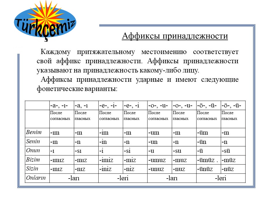 ПРИТЯЖАТЕЛЬНЫЕ АФФИКСЫ